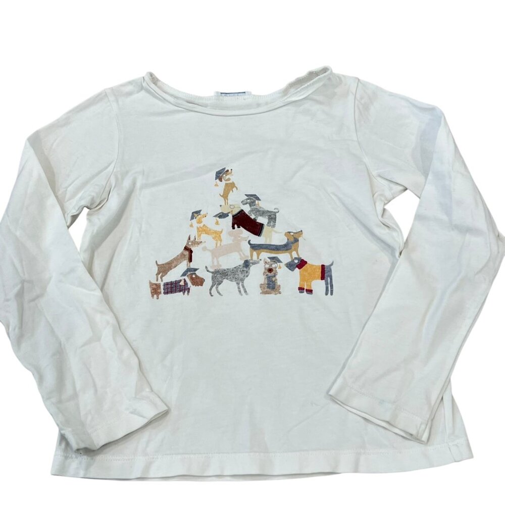 Jacadi Paris Kids Long-Sleeve White Shirt With Graduating Dogs Graphic Size 6